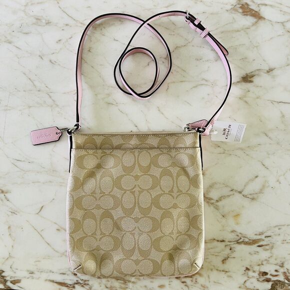 COACH Light Khaki Petal Signature Canvas Messenger Crossbody Bag - Picture 8 of 14